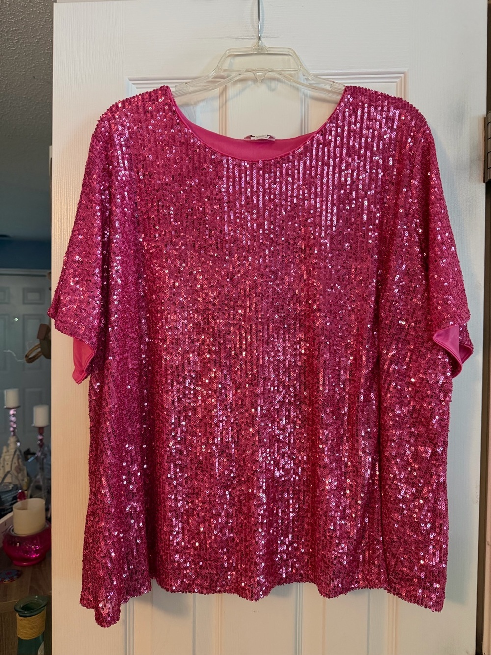 Cato Hot Pink Sequin Short-Sleeve Top